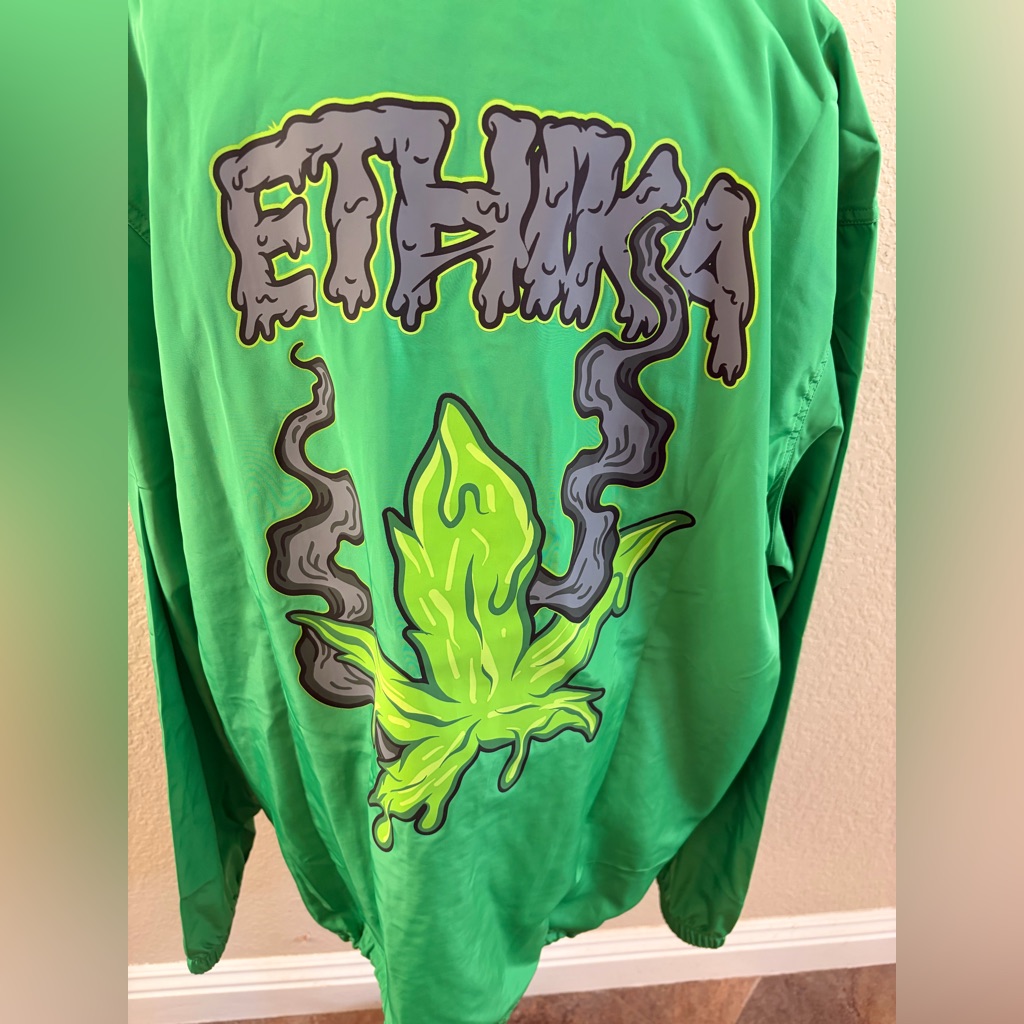 Ethika Bright Green Graphic Pullover Hoodie With Lime Leaf Print ‘Coach Jacket’